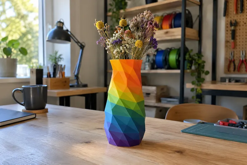 Vícebarevný geometrický model vyrobený technologií vícemateriálového 3D tisku