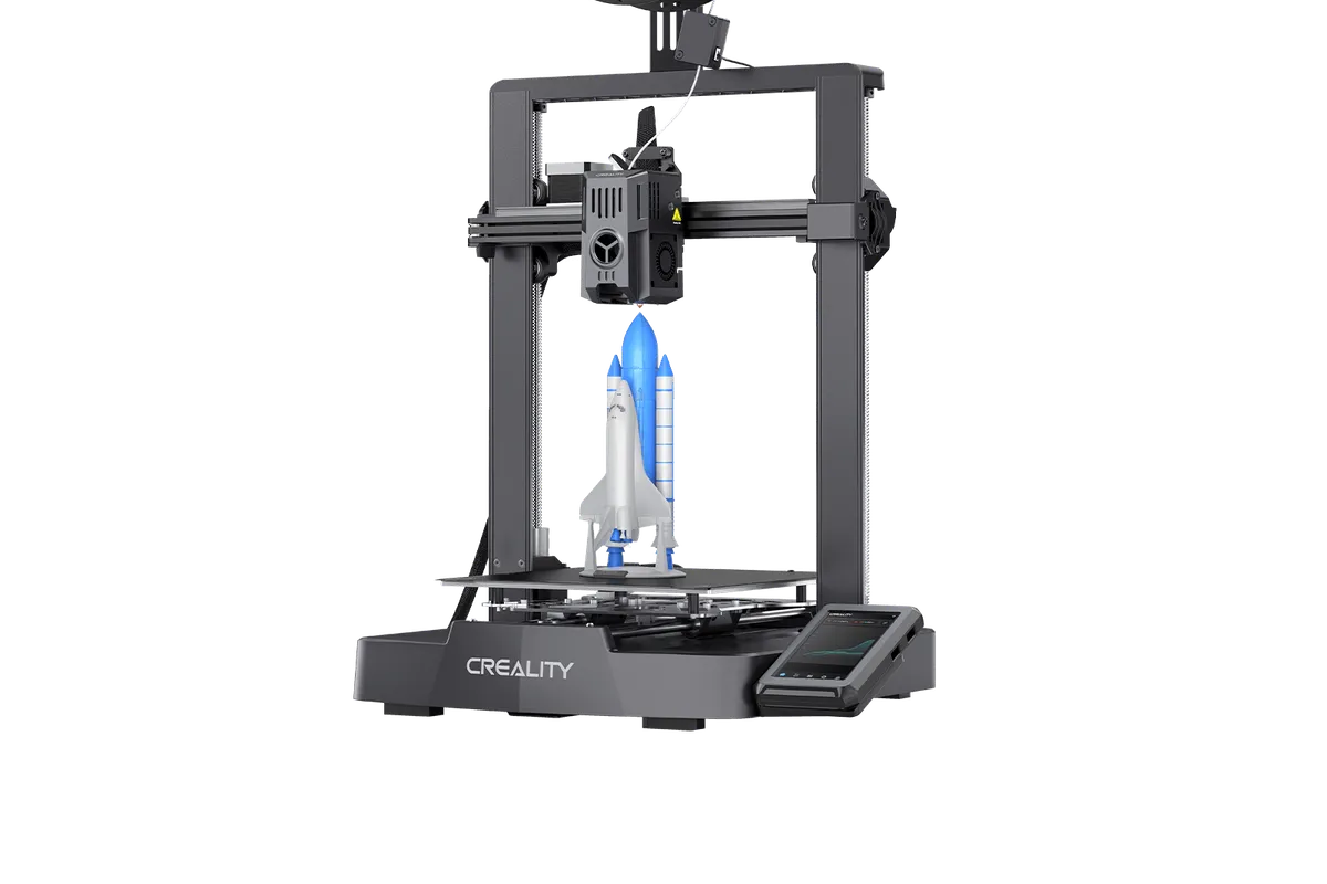 3D tiskárna Creality Ender-3 V3 KE tiskne model raketoplánu