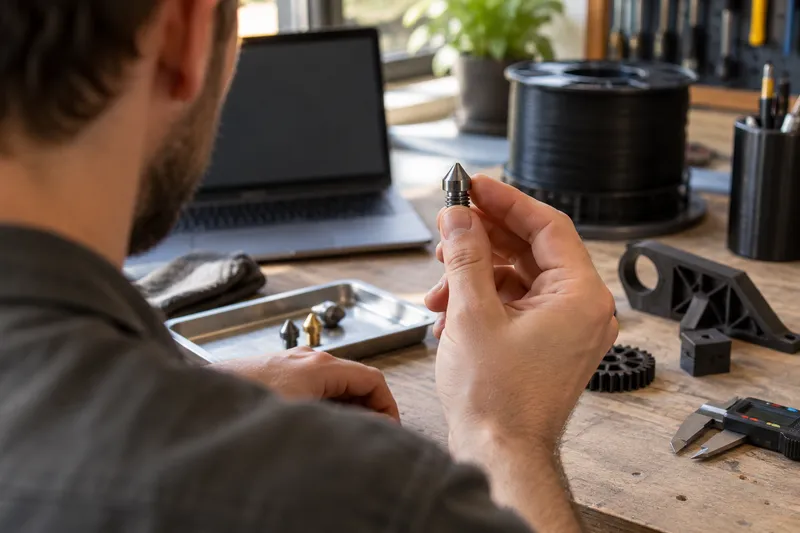 Detail trysky z kalené oceli určené pro 3D tisk kompozitních materiálů