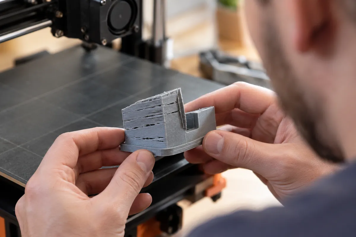 Vadný 3D tištěný díl s mezerami ve stěnách kvůli podextruzi